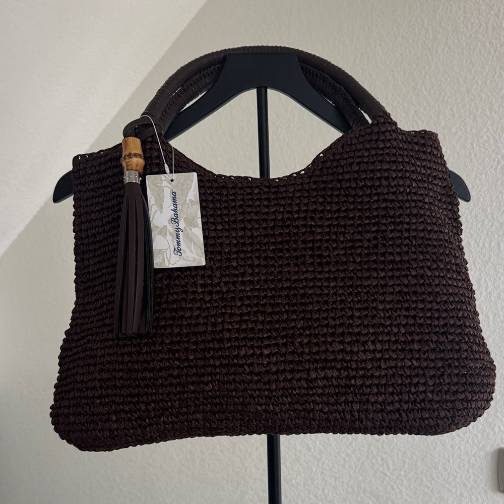 Tommy Bahama Dark Brown Woven Shoulder Bag with Tassel
